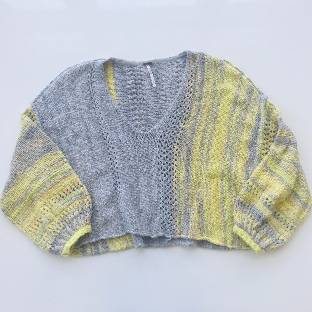 Free People Soft Chunky Crop V neck Sweater Sz XS - Picture 2 of 7